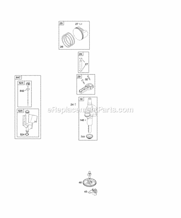 Cams Crankshaft Oil Piston Diagram and Parts List for 212702-0119-E1  Briggs and Stratton Engine